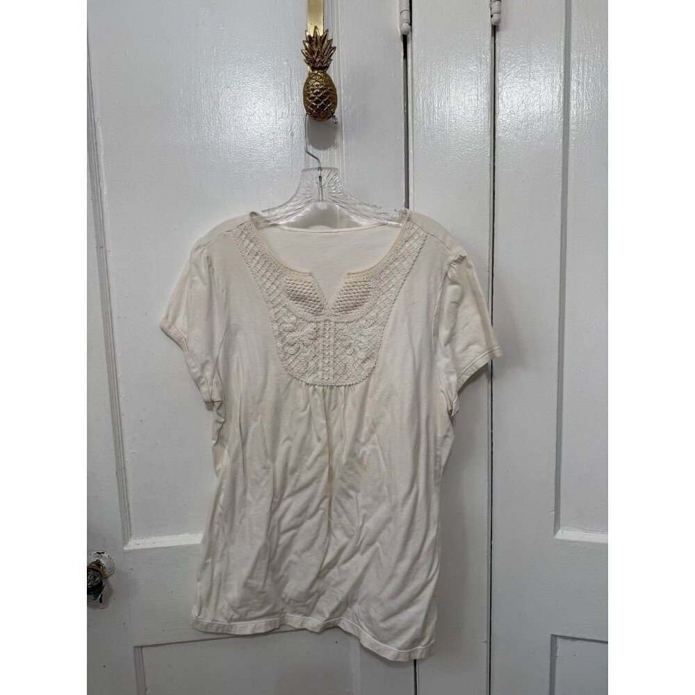 Cream Crochet Lace Bib Front Short Sleeve Top